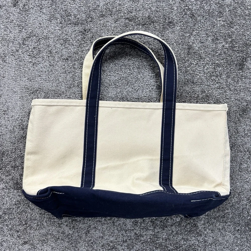 Vintage L.L.Bean Boat And Tote Bag Medium White Blue USA Made El Mirador Sun